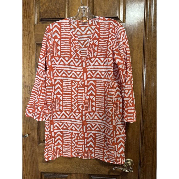ROBERTA ROLLER RABBIT Lightweight V-Neck Pullover Tunic Shirt Orange Size Medium - Picture 1 of 10